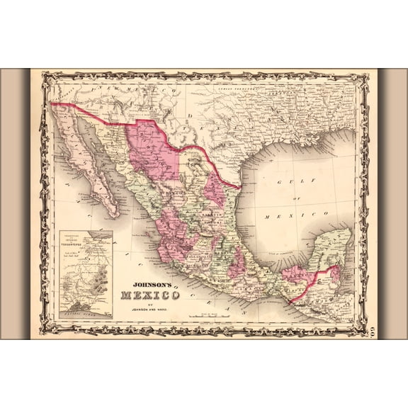 24"x36" Gallery Poster, map of Mexico 1862