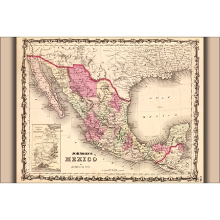 24"x36" Gallery Poster, map of Mexico 1862