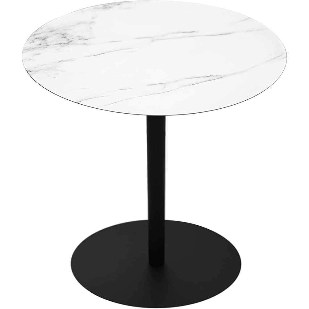 16" Modern Round Side Table With Marble Finish Metal Table Top And