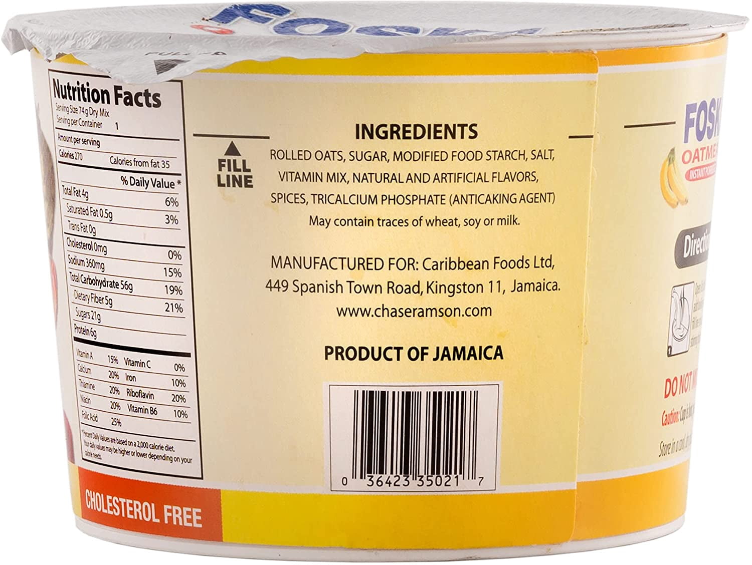 Foska Banana Oatmeal Instant Porridge, 2.6 oz