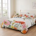 thumbnail image 2 of Full Quilt Set 78''x90'', Pink Yellow Floral Lightweight Bedspread Coverlet Set with 2 Pillow Shams, Spring Flowers Elegant Pastoral Leaves Breathable All Season Quilt Bedding for Bedroom/Guest Room, 2 of 9