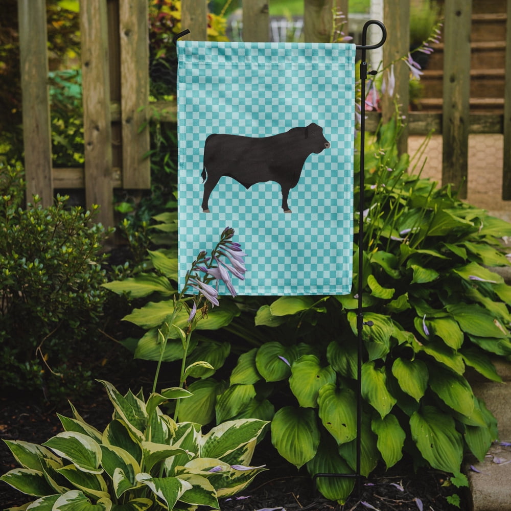 Caroline's Treasures BB8002GF Black Angus Cow Blue Check Flag Garden Size , Small, multicolor