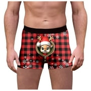 FhsagQ Underwear Men Underwear Boxers Cotton Male Plaid Christmas Day Printed Underwearny Fitting Mid Waist Briefs Men Underwear Pack 3Xl Mens Underwear Trunks with Pouch Super Fit Watermelon Red XXL