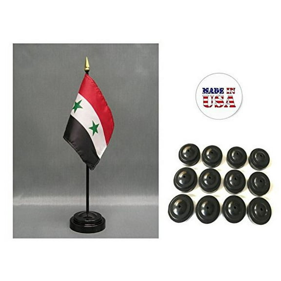 Box of 12 Syria 4"x6" Miniature Desk & Table Flags Includes 12 Flag Stands & 12 Syrian Small Mini Stick Flags