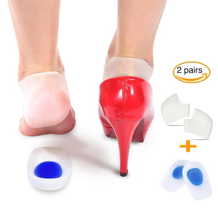 2 Pairs Gel Heel Cups Inserts and Compression Heel Sleeves Socks,Foot Ankle Pain Relief for Plantar Fasciitis Spurs Pads Cracked Heels Achilles Tendonitis,Heel Protection Cushion Shock