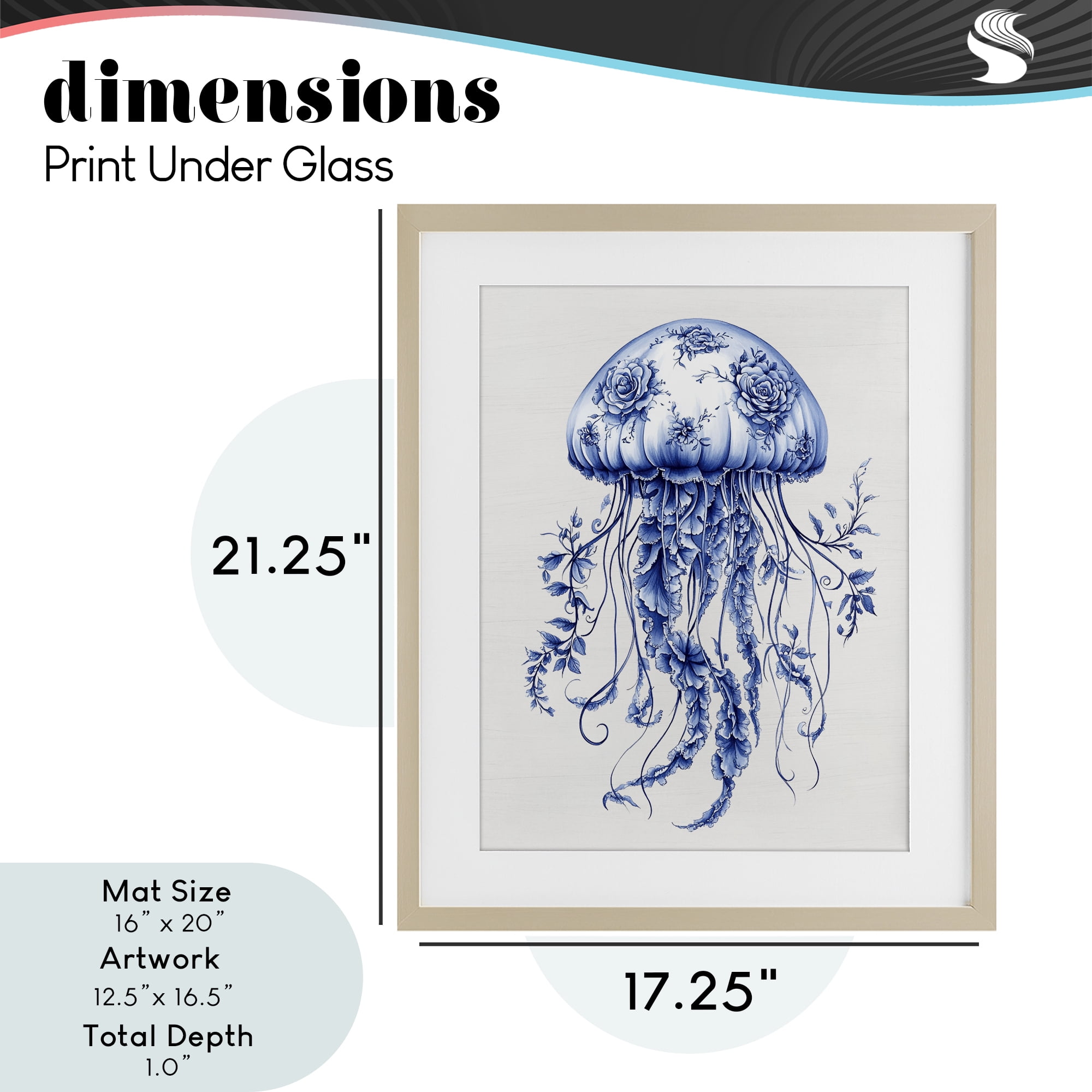 Funky Toile Jellyfish Birch Framed Print Under Glass, design by Lettered and Lined