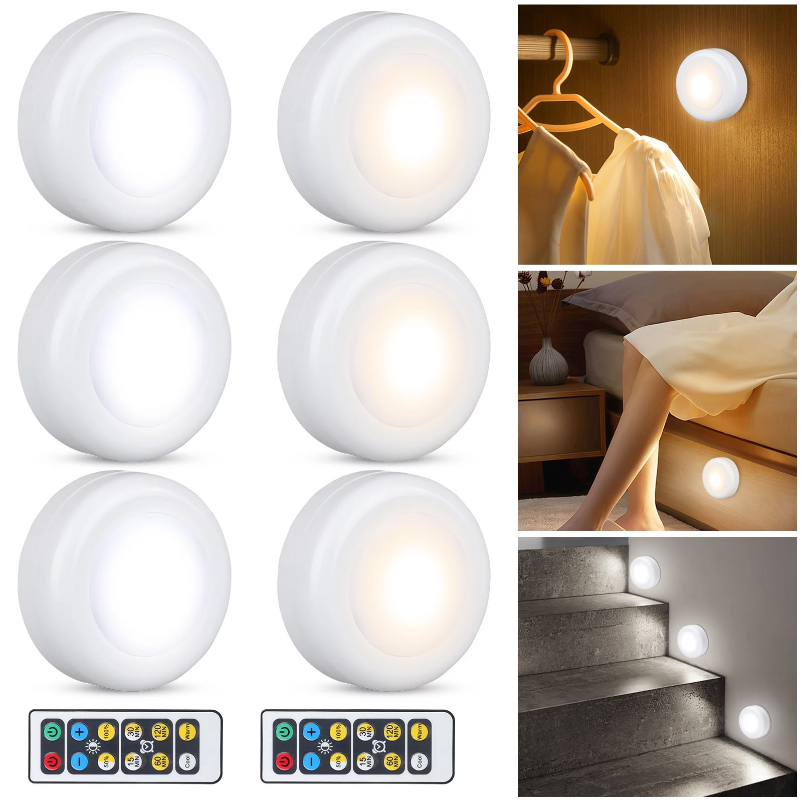 Flyve drage biograf klap 6pcs LED Puck Lights with Remote, TSV Wireless LED Closet Lights Battery  Operated, Under Cabinet Lighting, Dimmable Cabinet Light for Kitchen Stairs  Bathroom Bedroom - Walmart.com