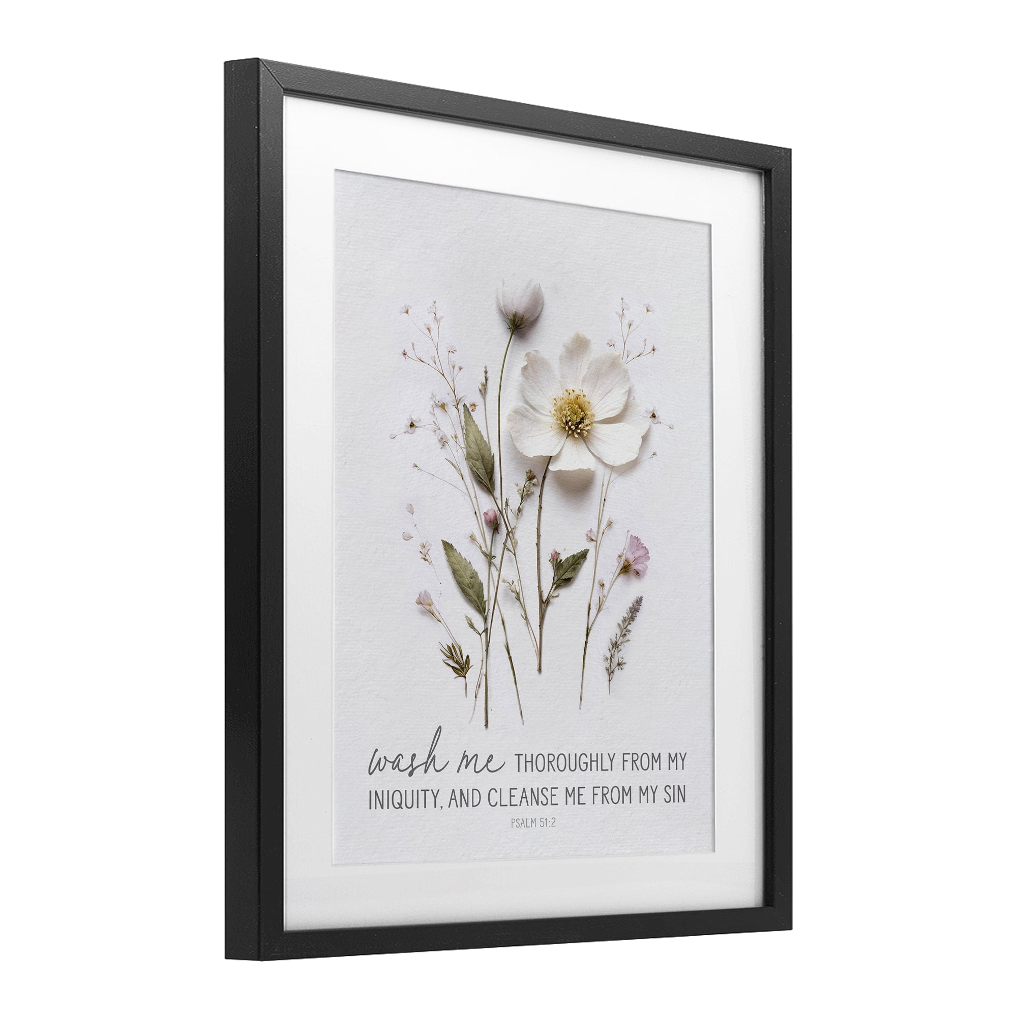 Pressed Flower Proverb Black Framed Print Under Glass, design by Lettered and Lined