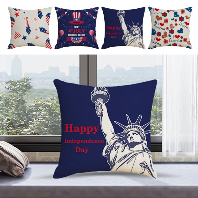 Funda de Almohada Decorativa Navideña de Europa y Estados Unidos con Estatua Del Día de La Independencia, Funda de Cojín de Lino para Oficina.