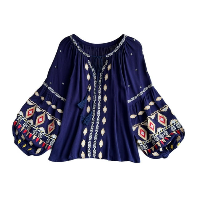 Blusa bordada para mujer, camisa étnica informal para ir de compras, vacaciones,
