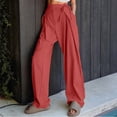 thumbnail image 2 of ZyeKqe Women's Casual Pants Drawstring Side High Waist Baggy Pants Wide Leg Palazzo Pants with Pockets, 2 of 9