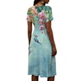 thumbnail image 6 of Watercolor Floral Print Dress for Women V Neck Short Sleeve Dress A Line Midi Casual Summer Outfit Flowy Lightweight Party Wear Vacation Boho Chic Light Green XXXL, 6 of 6