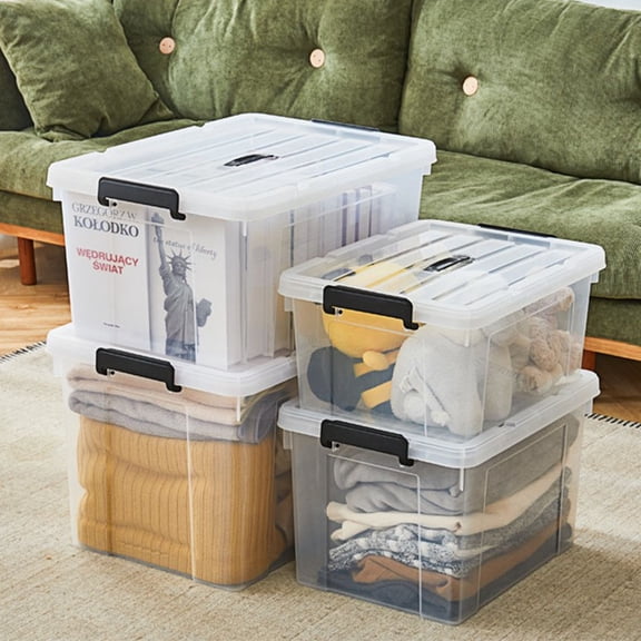 Extra Large Plastic Storage Bins with Lids Heavy Duty Home Organizer Totes for Clothes and Toys, Sturdy Handles (1-Pack, 15L)