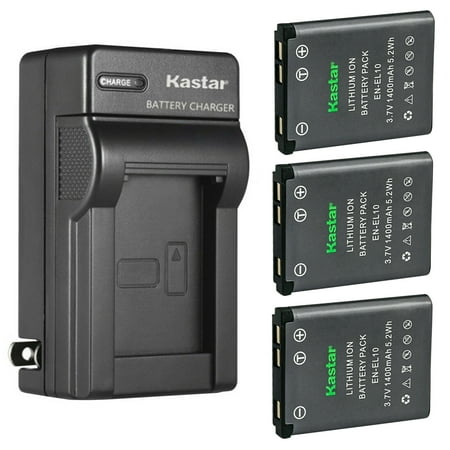 Kastar 3-Pack Battery and AC Wall Charger Replacement for Nikon EN-EL10 Battery MH-63 Charger Coolpix S60 S80 S200 S202 S203 S210 S220 S230 S500 S510 S520 S520B S570 S600 S700 S3000 S4000 S5100 Camera