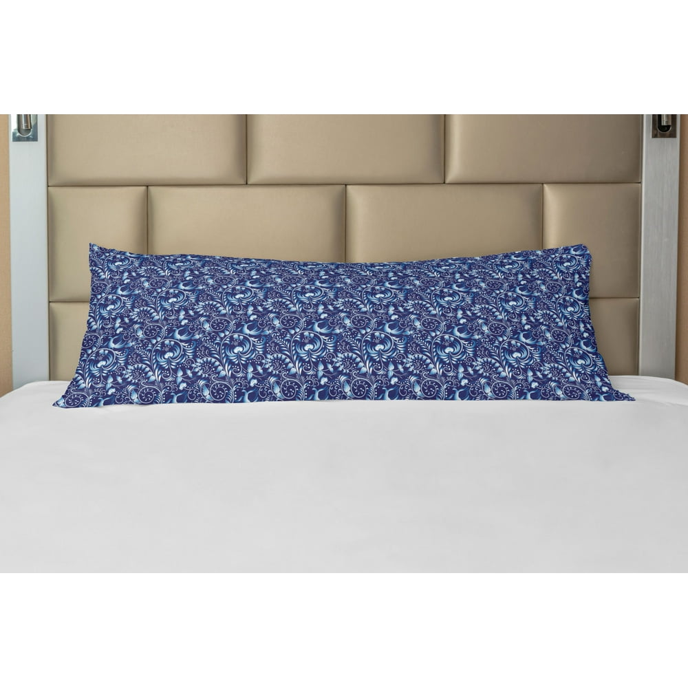 Navy Body Pillow Case Cover with Zipper, Folk Chinese Design Inspired