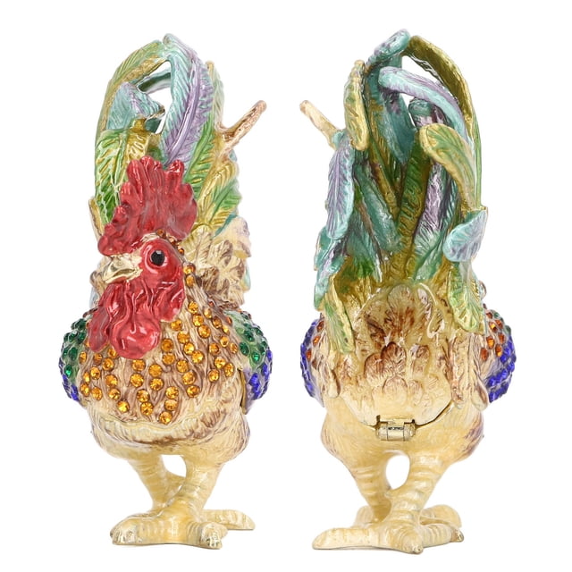 Caja de baratijas con forma de gallo con diamantes de imitación incrustados, colores brillantes, amplia aplicación, caja de joyas para tocador de joyería