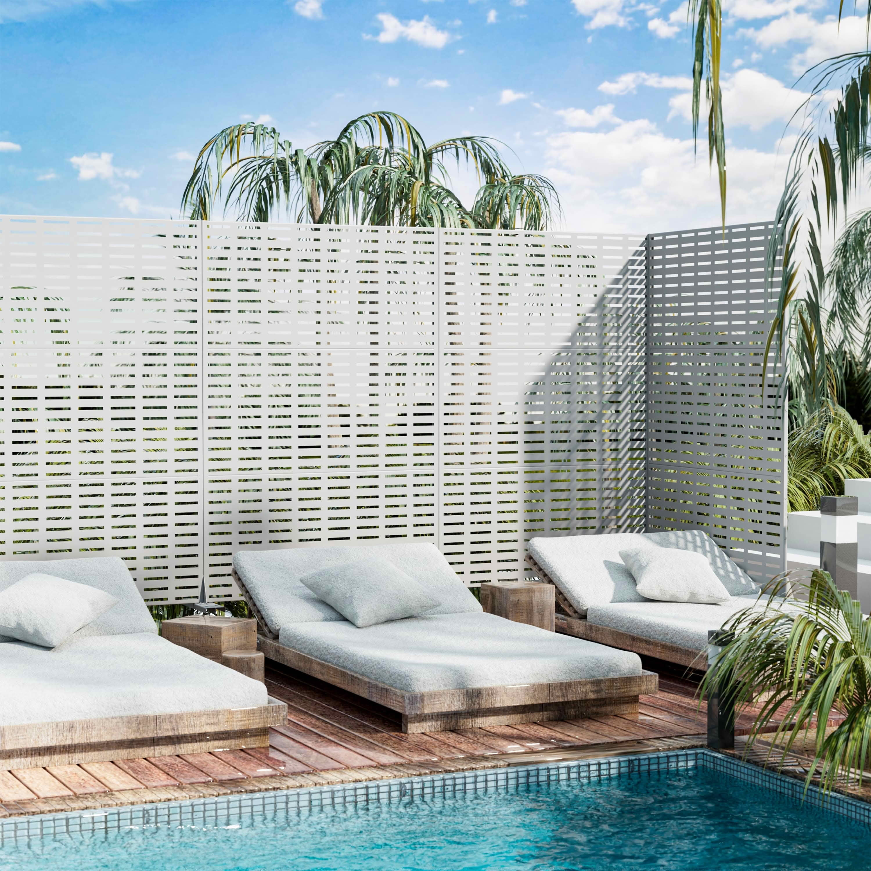 MAYEERTY 72x47x16 Inch White Grid Galvanized Steel Privacy Screen for Outdoor Patio