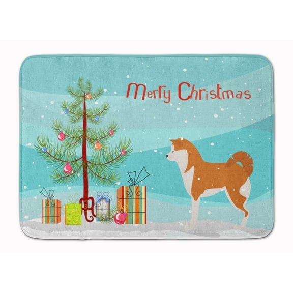 Akita Merry Christmas Tree Machine Washable Memory Foam Mat