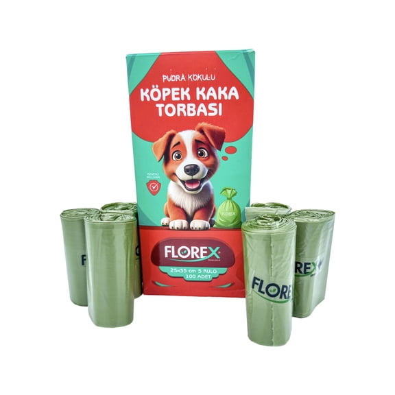 Florex Powder Scented Dog Poop Bags, Durable and Leak Resistant Waste Bags for Dogs, Box of 5 Pieces