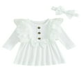 thumbnail image 1 of Toddler Baby Girl Fall Dress Ribbed Long Sleeves A-line Princess Dresses with Headband, 1 of 8
