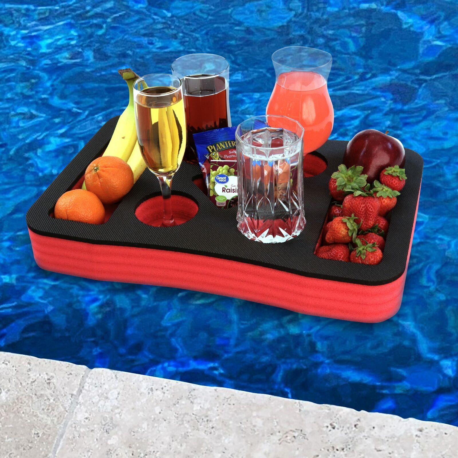 Floating Red Black Refreshment Drink Tray Pool Beach Float Drink Holder