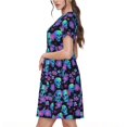 thumbnail image 2 of Fotbe purple flower blue Skull Vestido Largo de Moda para Mujer, Vestido Tipo Camiseta con Manga Corta y Estilo Casual a Rayas y Bloques de Color, 2 of 6