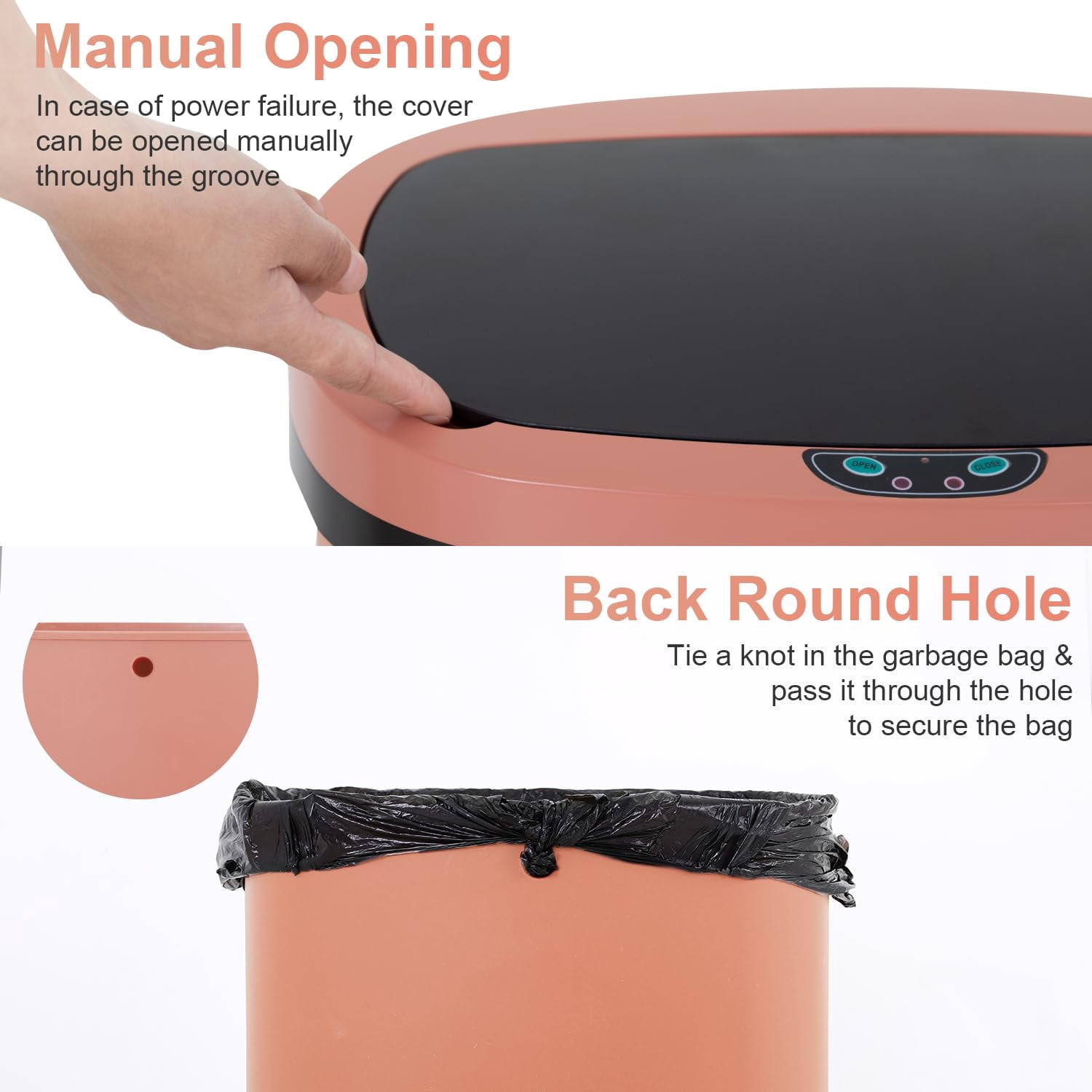 FDW 13Gal Touchless Trash Can - Auto Lid, High-Capacity for Kitchen/Office，(1, Pink)