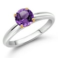 thumbnail image 2 of Gem Stone King 1.00 Ct Round Purple Amethyst 10K White and Yellow Gold Solitaire Engagement Ring (Size 5), 2 of 4