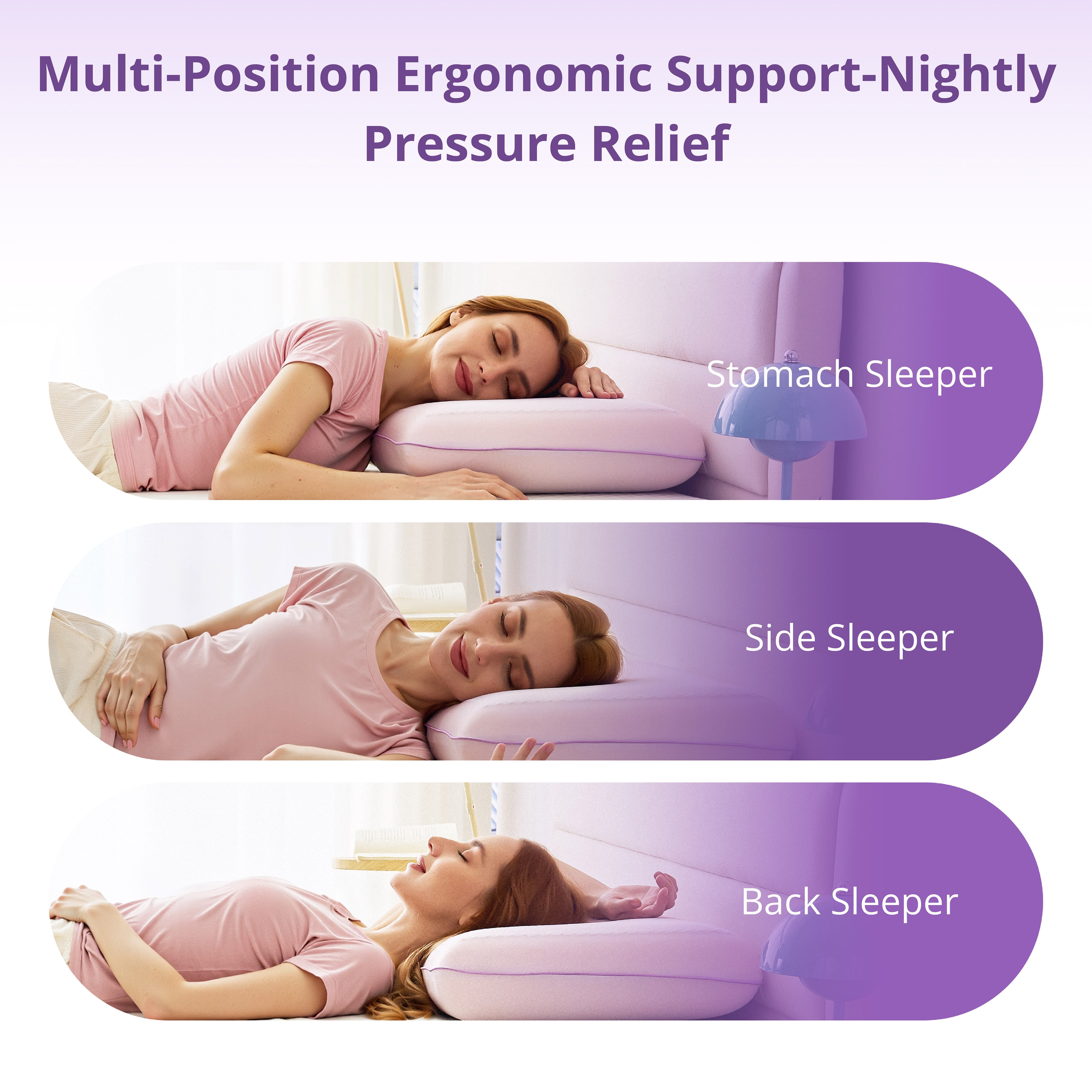 EGOHOME Single Cooling Gel Bed Pillow, Memory Foam Pillow, Standard Queen, Purple, Cooling Removable Cover, Medium-soft