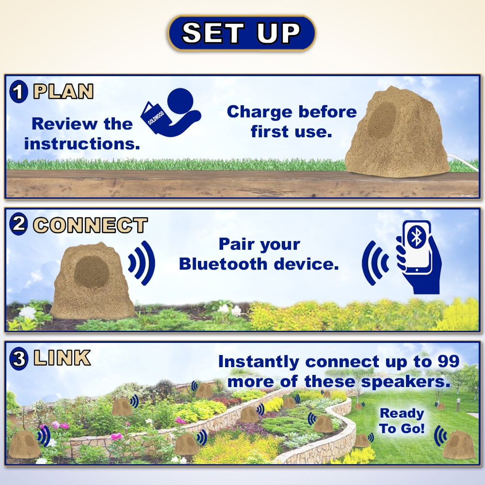 Theater Solutions B62S Fully Wireless 200 Watt Rechargeable Battery Bluetooth 6.5" Rock Speaker Pair Sandstone Link Up To 99 Speakers Wirelessly