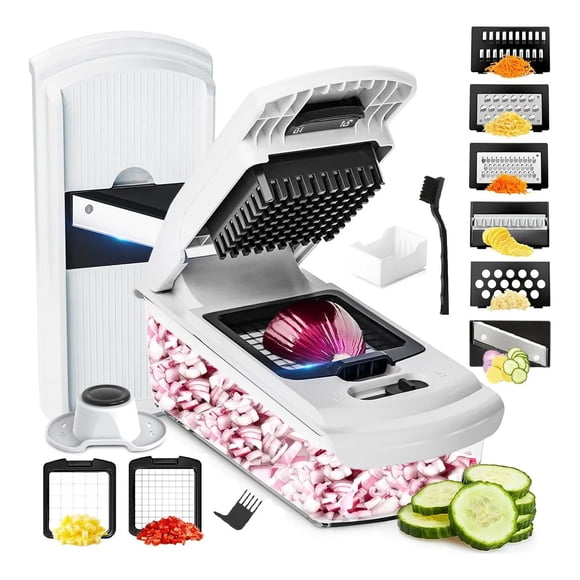 CHEFOLLA Cortador de Verduras, Picador de Verduras Multifunción 8 en 1, Cortadora para Cocina con 8 Cuchillas de Acero Inoxidable, Picadora de Alimentos, Aparato de Cocina