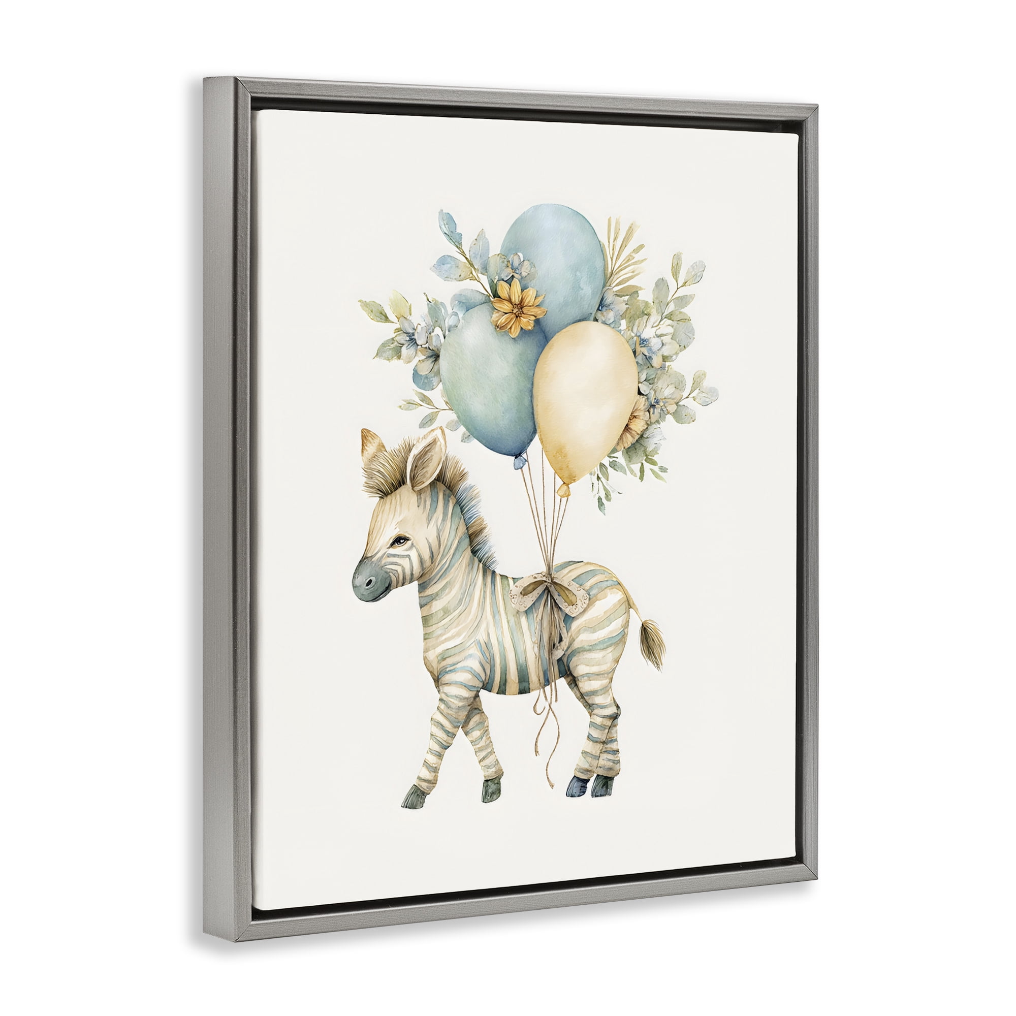 Stupell Industries Watercolor Nursery Zebra Gray Framed Floater Canvas Wall Art, design by LSR Design Studio