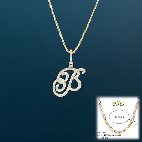 DESIGNICE Extra Paper Clip Chain A-Z Golden Cursive Initial Letter Necklace for Women | Cubic Zirconia Stone Alphabet Necklace W/ 18In 2In Extender Chain