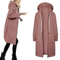 thumbnail image 4 of Luwomo Womens' Jackets Fall Winter Solid Color Drawstring Hooded Long Sleeve Zipper Loose Fit Coat with Pockets Tops Pink,S, 4 of 6