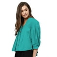 thumbnail image 2 of eloria Women's Top V Neck Full Sleeve Pleated Button Down Cotton T-Shirt, Color: Teal | Size: 3XL, 2 of 6