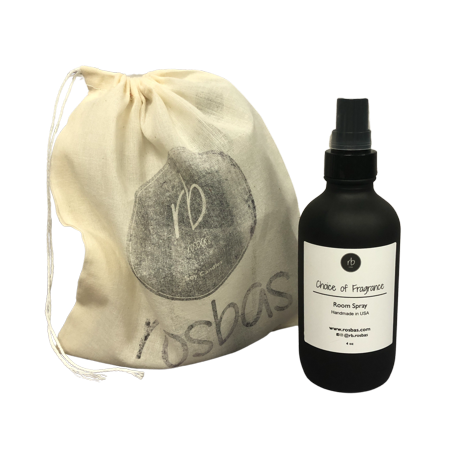 Rosbas Room Spray Sea Salt & Orchid Scented  4 oz Black Glass Bottle  Drawstring Cotton Bag  Air Freshener  Made in USA