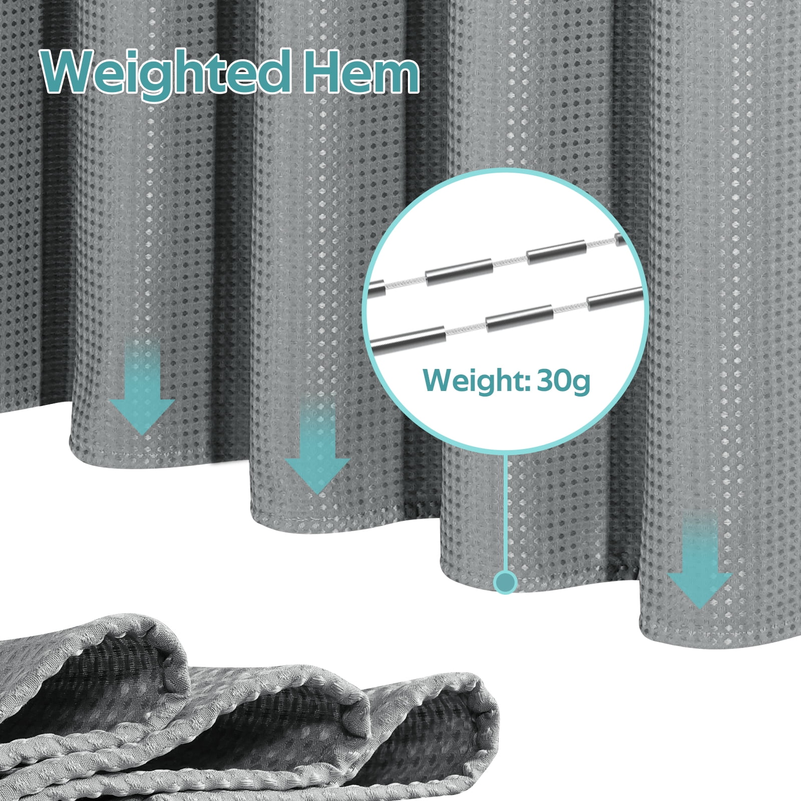 Cocosity Waffle Textured Polyester Fabric Heavy Duty Shower Curtains & Liners & Hooks - Gray 72"x72"