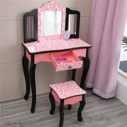 Ktaxon Kids Wooden Vanity Table and Stool Set with 3 Mirrors, Princess Makeup Dressing Table,Childrens Furniture
