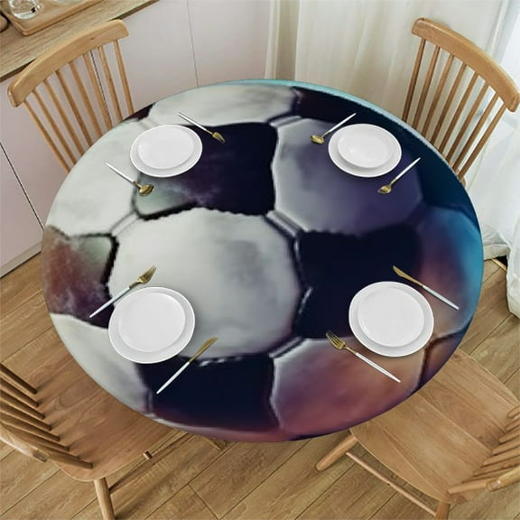 Galaxy Space Soccer Round Tablecloth with Elastic Fitted Tablecloth