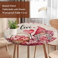 thumbnail image 4 of Valentine's Day Round Tablecloth, Fitted Table Cover with Elastic for 45"-54" Round Tables, Pink Gnomes Love Roses Sweet Beige Table Cloth Outdoor Indoor Dinning Party Waterproof Tablecloths, 4 of 7