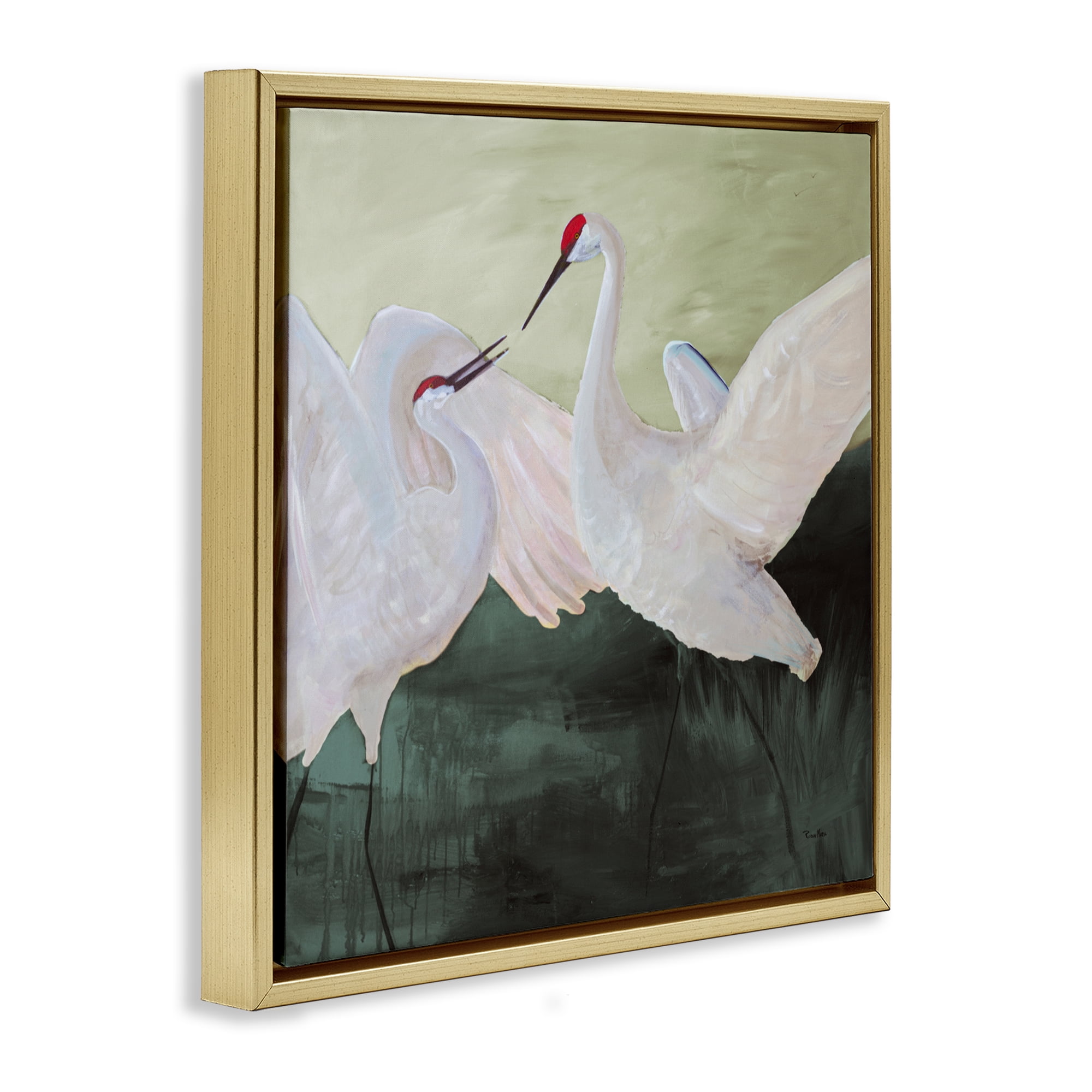 Stupell Industries White Sandhill Cranes Gold Framed Floater Canvas Wall Art, design by Robin Maria