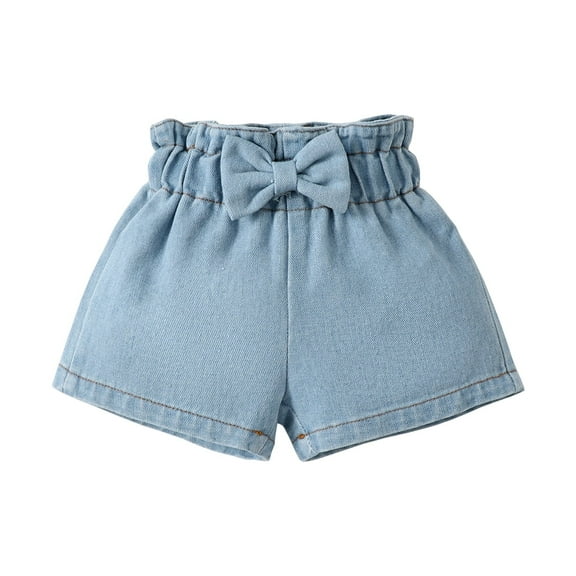 Kucnuzki Newborn Baby Girls Denim Shorts Elastic Waistband Bowknot Baby Girls Clothes Summer Blue 9-12 Months