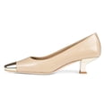 thumbnail image 2 of FSJ Women Graceful Two-Tone Kitten Low Heels Pumps Slip On Square Cap Closed Toe Casual Office Work Comfort Dress Shoes Size 5.5 Nude, 2 of 4
