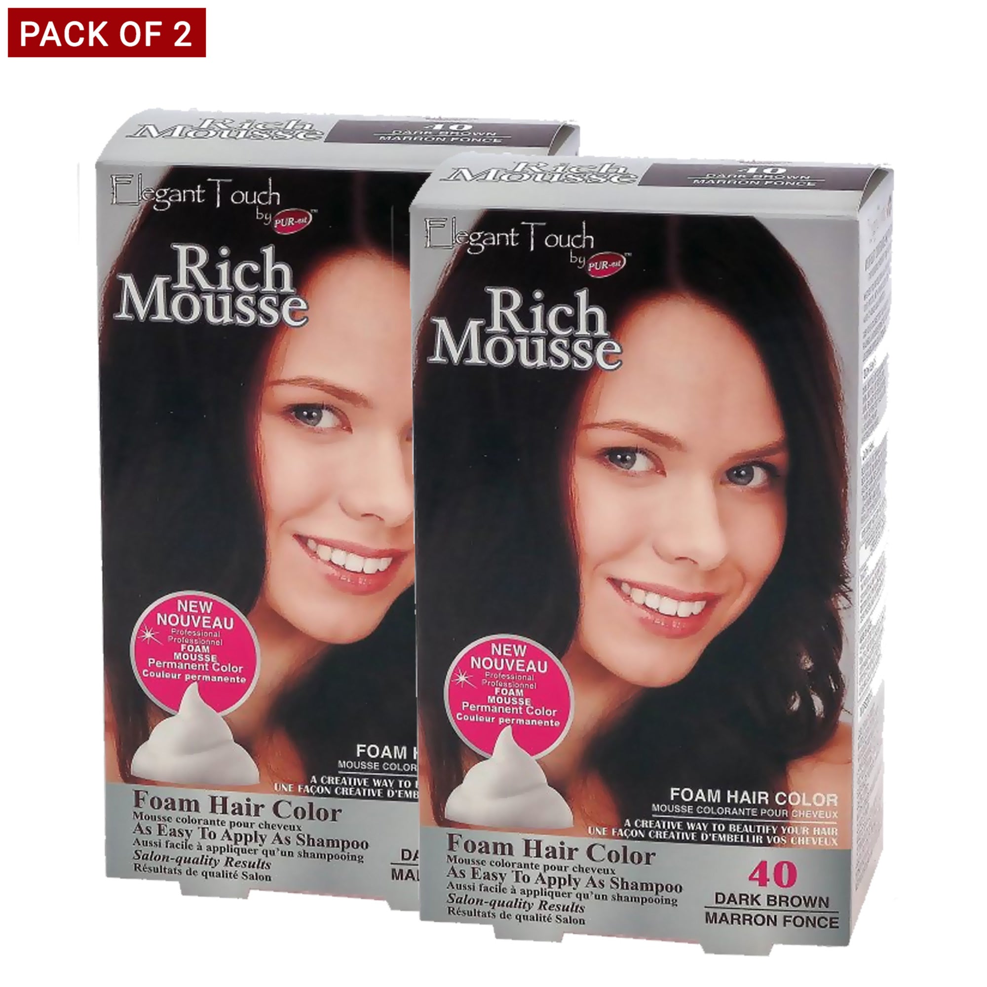 PurEst Rich Mousse Foam Hair Color, Dark Brown 40, 0.18kg Pack of 2