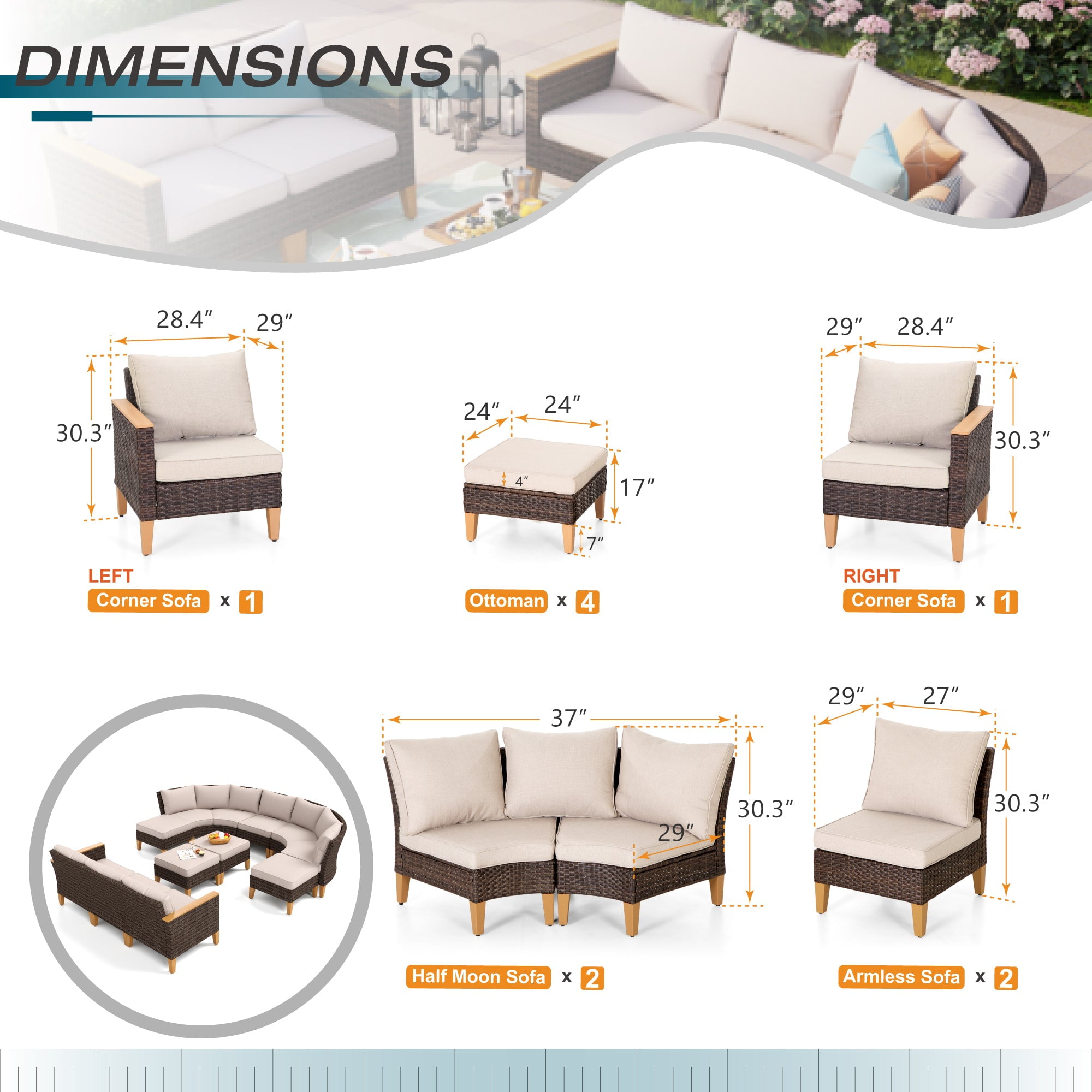 Sophia & William 12 Piece Patio Furniture Set Outdoor Wicker Conversation Set