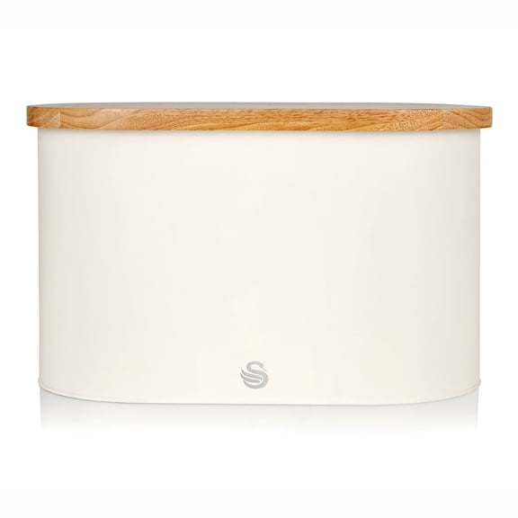 Salton Swan Kitchen Nordic Steel Bread Bin w/ Cutting Board Lid, Cotton White