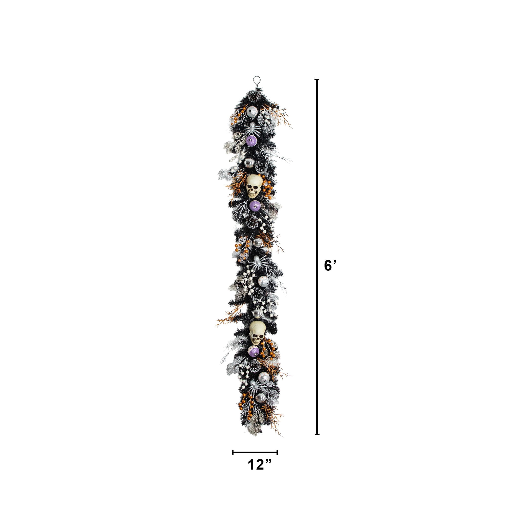 6ft. Artificial Halloween Black Garland with Skulls, Eyeballs and Spiders