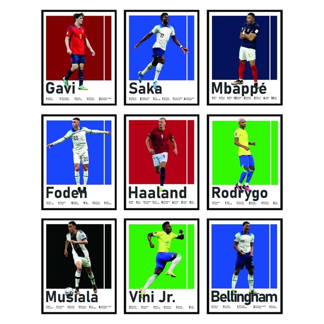 Set de 9 pósters de fútbol BigWig Prints 20x25 cm sin marco