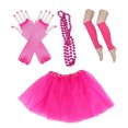 thumbnail image 1 of KAKOWELY Pendientes de neón con encaje de los 80, guantes de red sin dedos, falda tutú con cuentas y mangas para fiesta de los 80 (rosa), 1 of 4