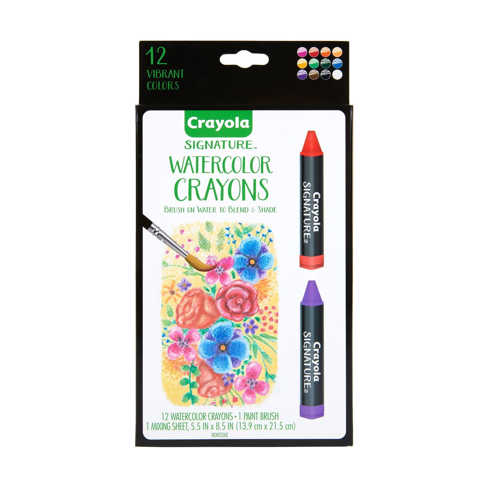 Crayola Signature Watercolor Crayon Sticks & Paintbrush, 12 Count, School Supplies